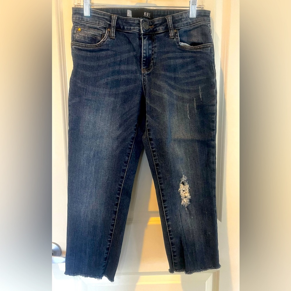 KUT from the Kloth Catherine Boyfriend (Diverge Wash) Denim Crop Jeans, Size 4